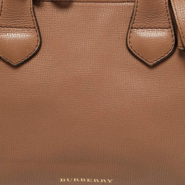 Pre Owned Burberry Banner Small Brown/Beige House Check Fabric and Leather Tote