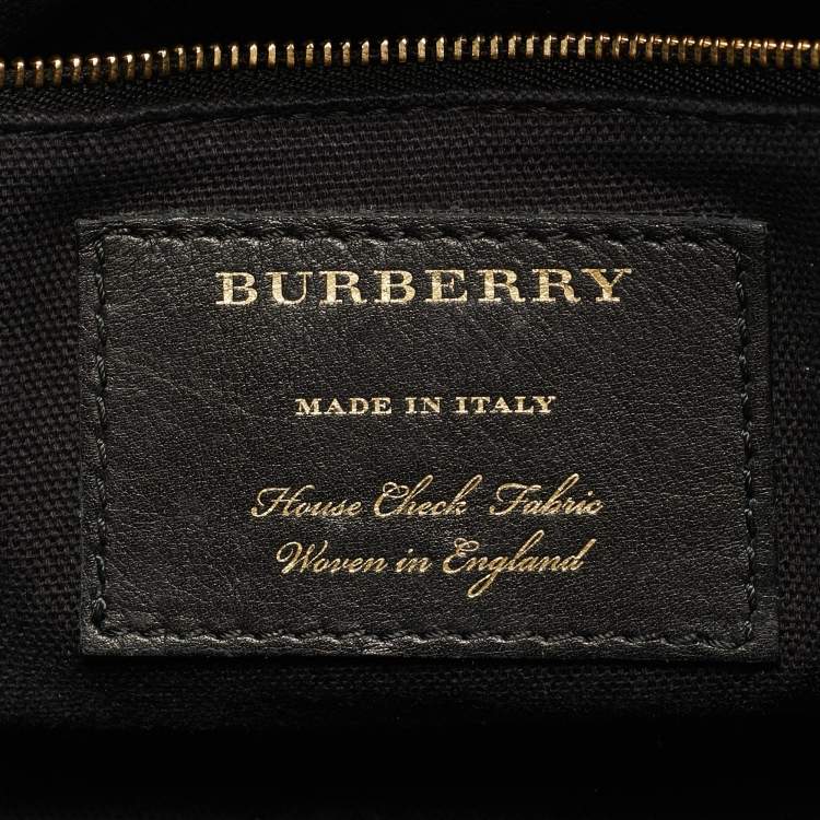 Pre Owned Burberry Banner Small Brown/Beige House Check Fabric and Leather Tote