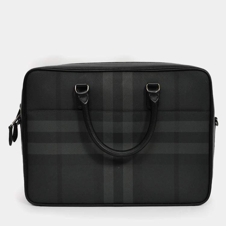 Pre Owned Burberry Black Leather Ainsworth Briefcase with Strap