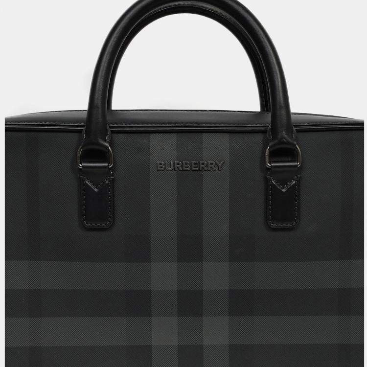 Pre Owned Burberry Black Leather Ainsworth Briefcase with Strap