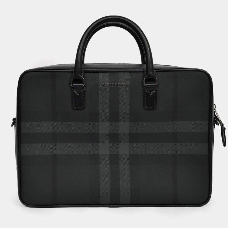Pre Owned Burberry Black Leather Ainsworth Briefcase with Strap