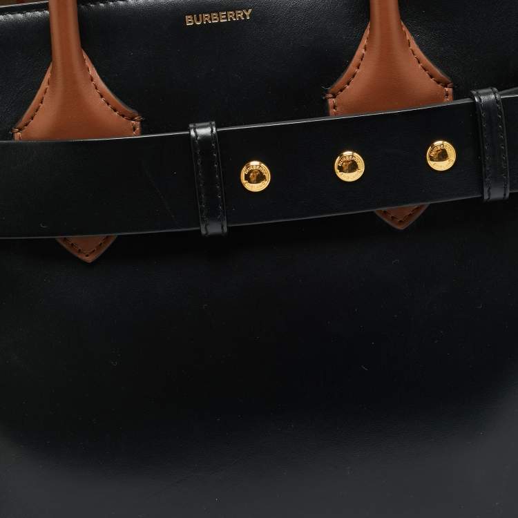 Pre Owned Burberry Marais Belt Small Black/Brown Leather Tote