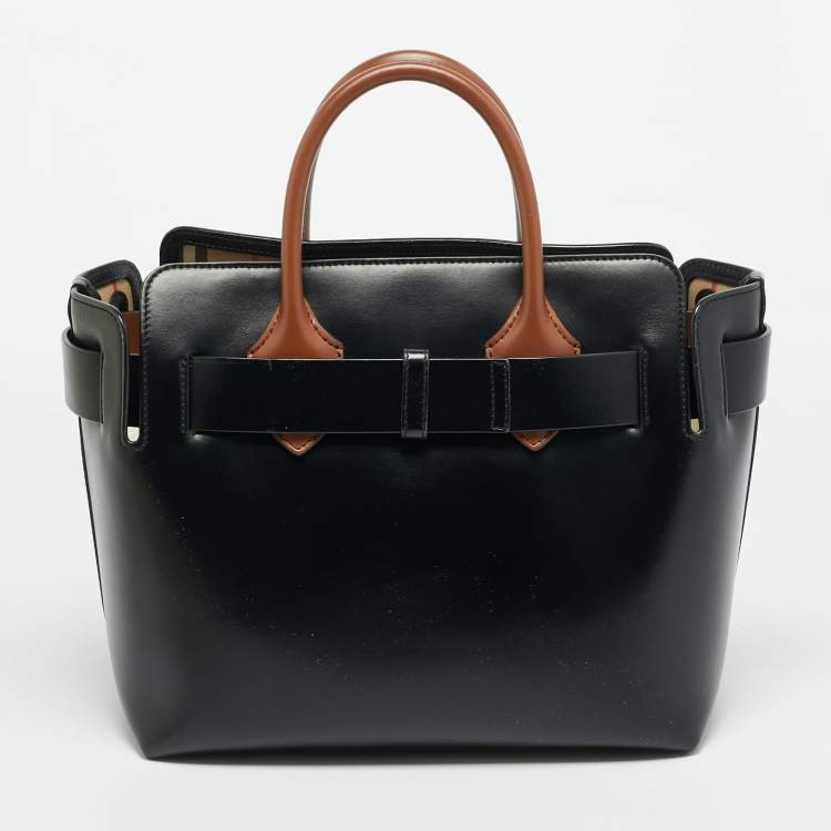 Pre Owned Burberry Marais Belt Small Black/Brown Leather Tote
