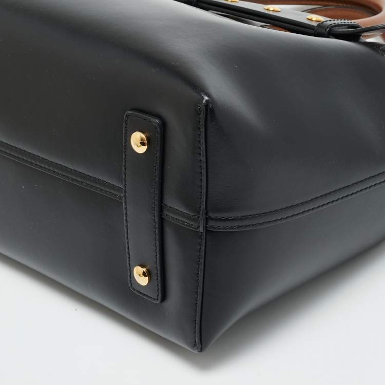 Pre Owned Burberry Marais Belt Small Black/Brown Leather Tote