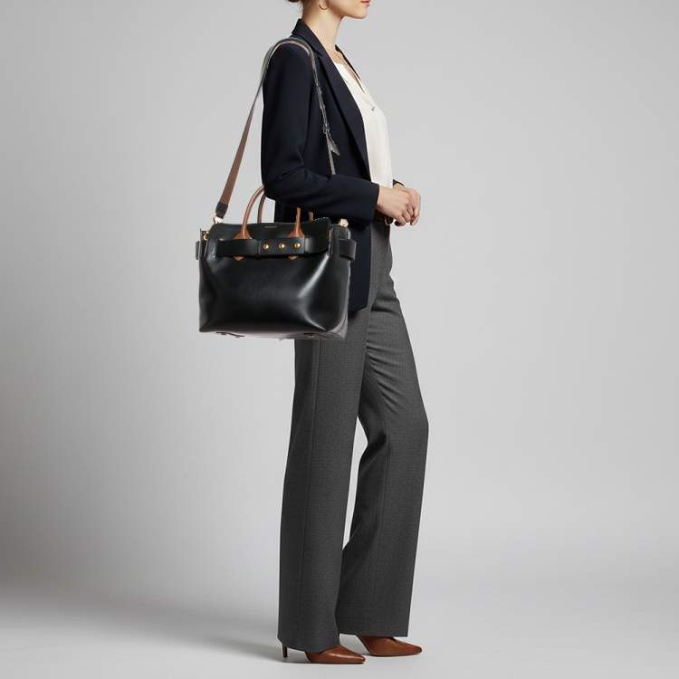 Pre Owned Burberry Marais Belt Small Black/Brown Leather Tote