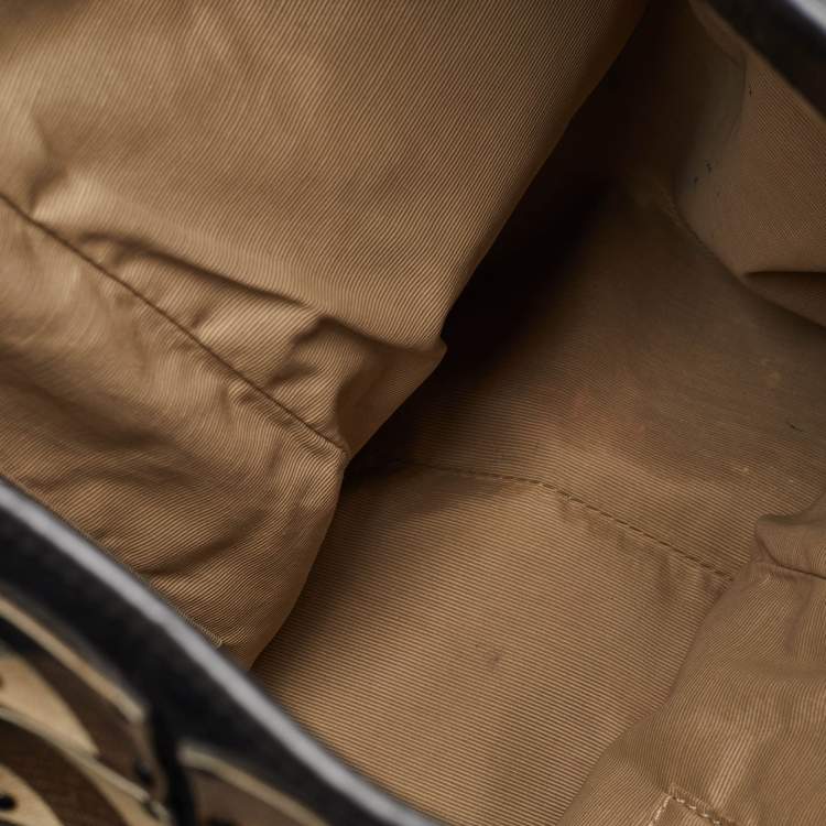 Pre Owned Burberry Brooke Warrior Beige/Black Nova Check PVC and Leather Studded Tote