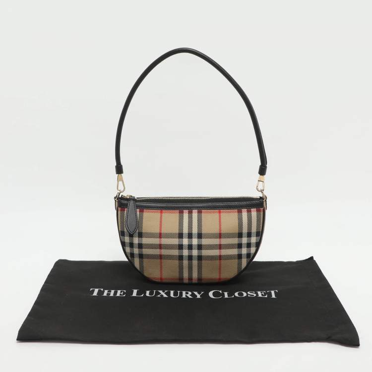 Pre Owned Burberry Olympia Beige Vintage Check Canvas and Leather Pochette