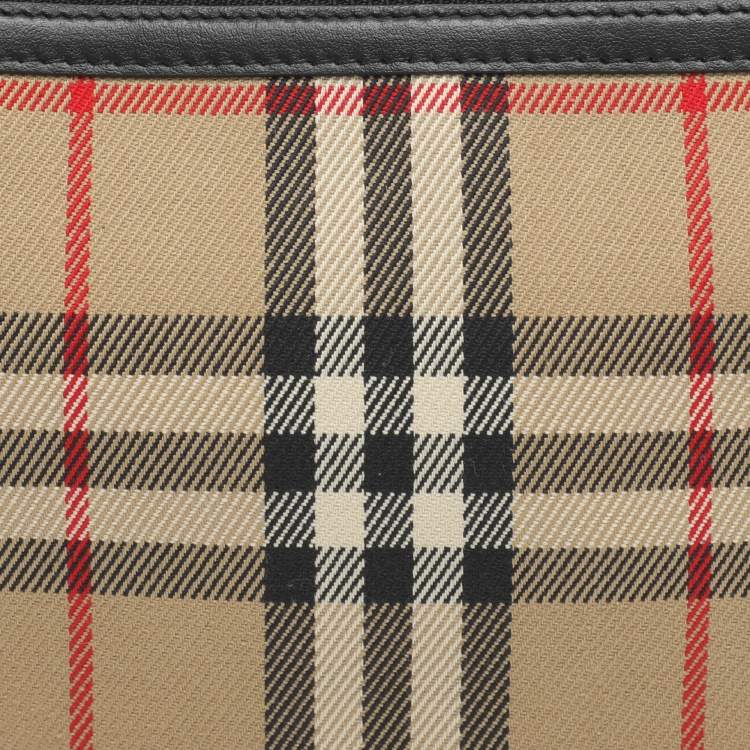 Pre Owned Burberry Olympia Beige Vintage Check Canvas and Leather Pochette