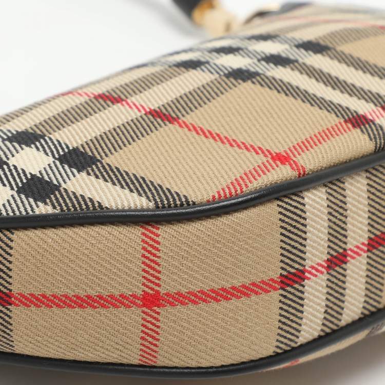 Pre Owned Burberry Olympia Beige Vintage Check Canvas and Leather Pochette