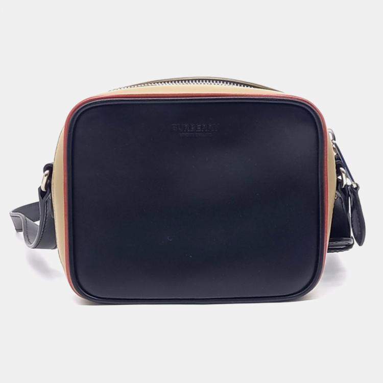 Pre Owned Burberry Black Multicolor Canvas Mini Crossbody Bag