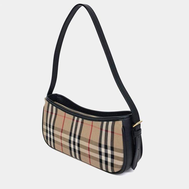 Pre Owned Burberry Beige Multicolor Canvas and Leather Vintage Check Hobo Shoulder Bag