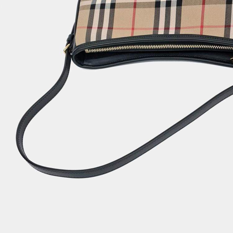 Pre Owned Burberry Beige Multicolor Canvas and Leather Vintage Check Hobo Shoulder Bag