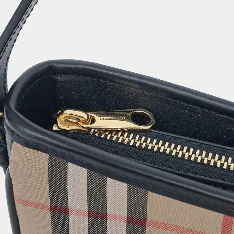 Pre Owned Burberry Beige Multicolor Canvas and Leather Vintage Check Hobo Shoulder Bag