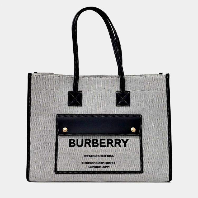 Pre Owned Burberry Black, Grey Fabric Freya Shoulder Bag Medium