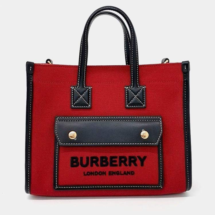 Pre Owned Burberry Red Fabric Freya Mini Tote Bag