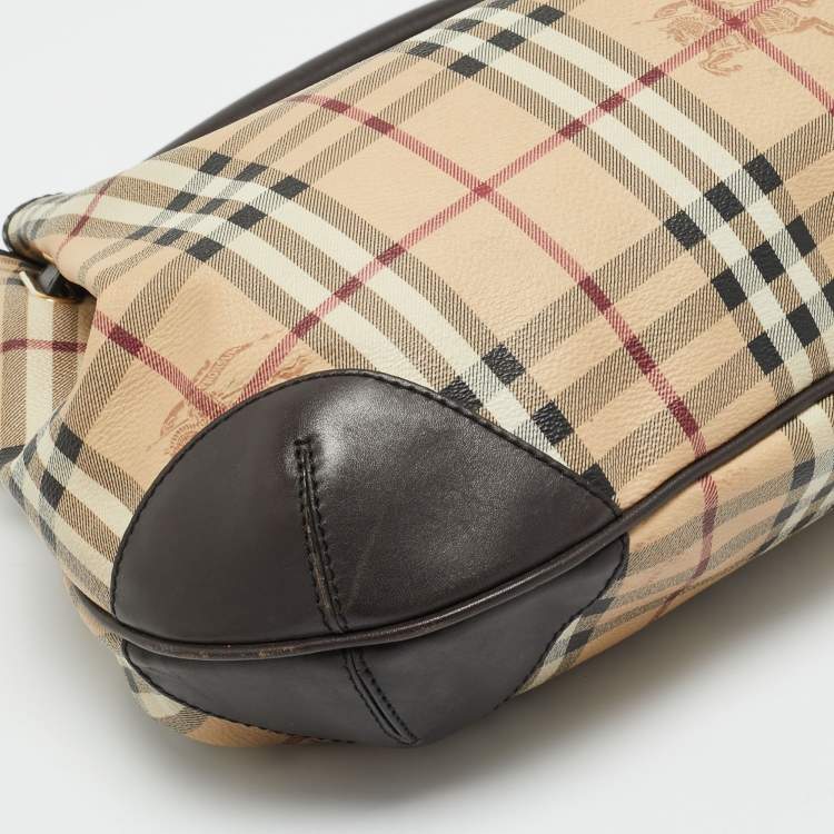 Pre Owned Burberry Willenmore Medium Brown/Beige Haymarket Check PVC and Leather Hobo