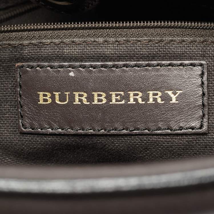 Pre Owned Burberry Willenmore Medium Brown/Beige Haymarket Check PVC and Leather Hobo