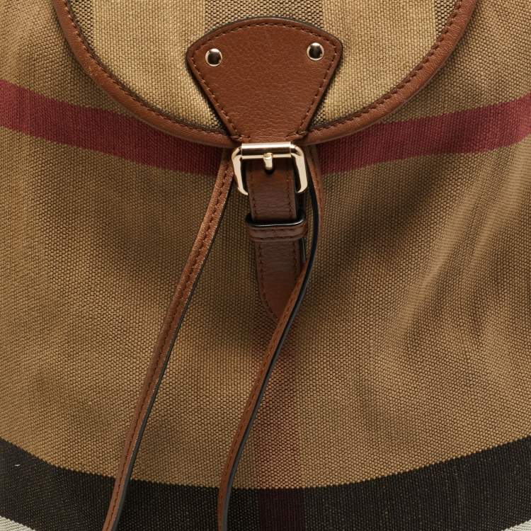 Pre Owned Burberry Chiltern Beige Mega Check Canvas Drawstring Backpack