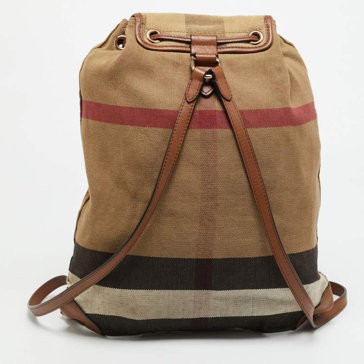 Pre Owned Burberry Chiltern Beige Mega Check Canvas Drawstring Backpack