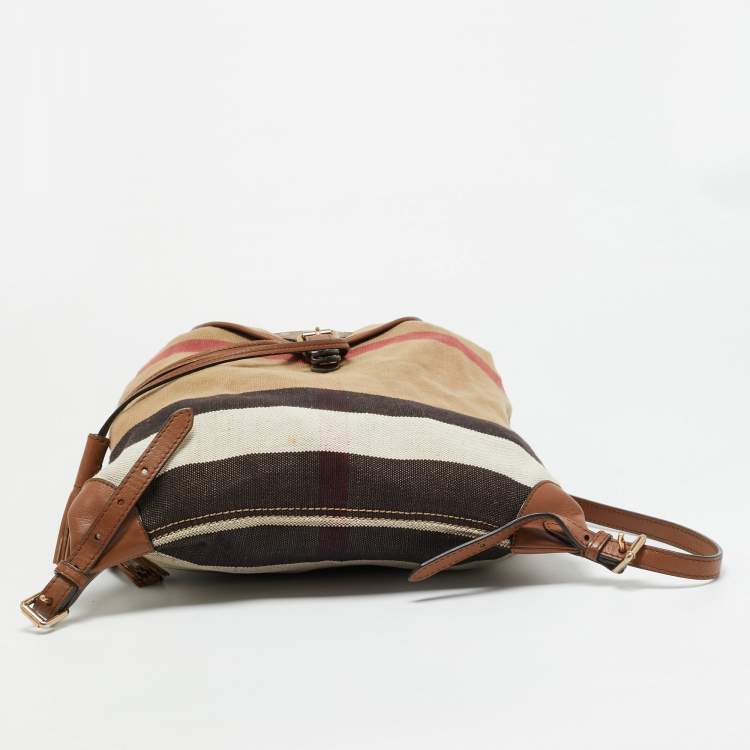 Pre Owned Burberry Chiltern Beige Mega Check Canvas Drawstring Backpack