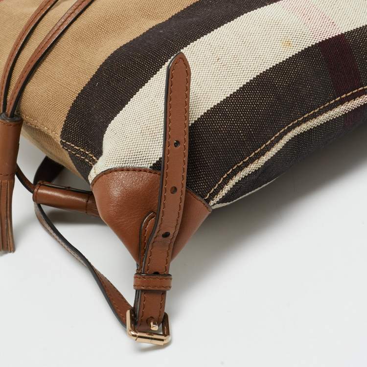 Pre Owned Burberry Chiltern Beige Mega Check Canvas Drawstring Backpack
