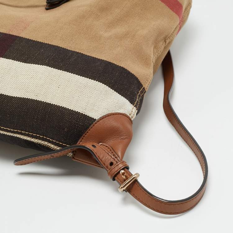 Pre Owned Burberry Chiltern Beige Mega Check Canvas Drawstring Backpack