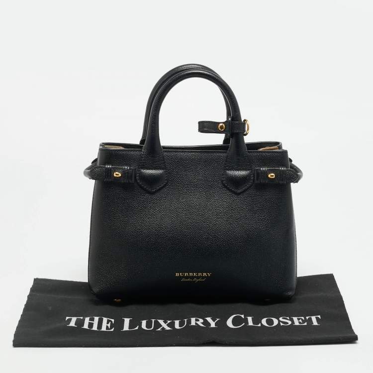 مملوكة مسبقًا Burberry Banner Small Black/Beige House Check Fabric and Leather Tote