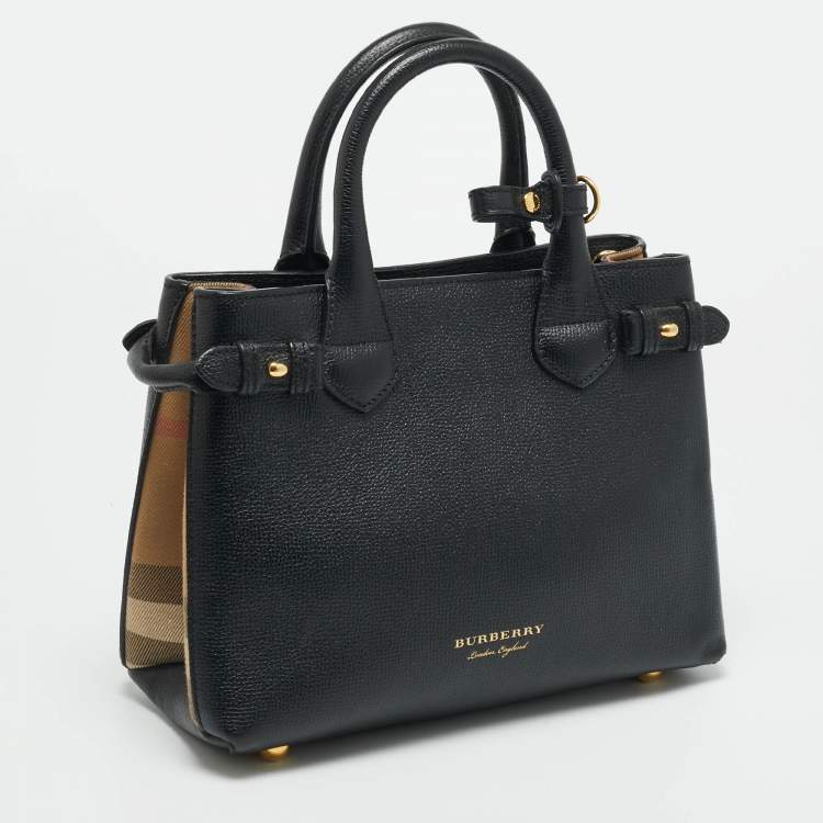 مملوكة مسبقًا Burberry Banner Small Black/Beige House Check Fabric and Leather Tote