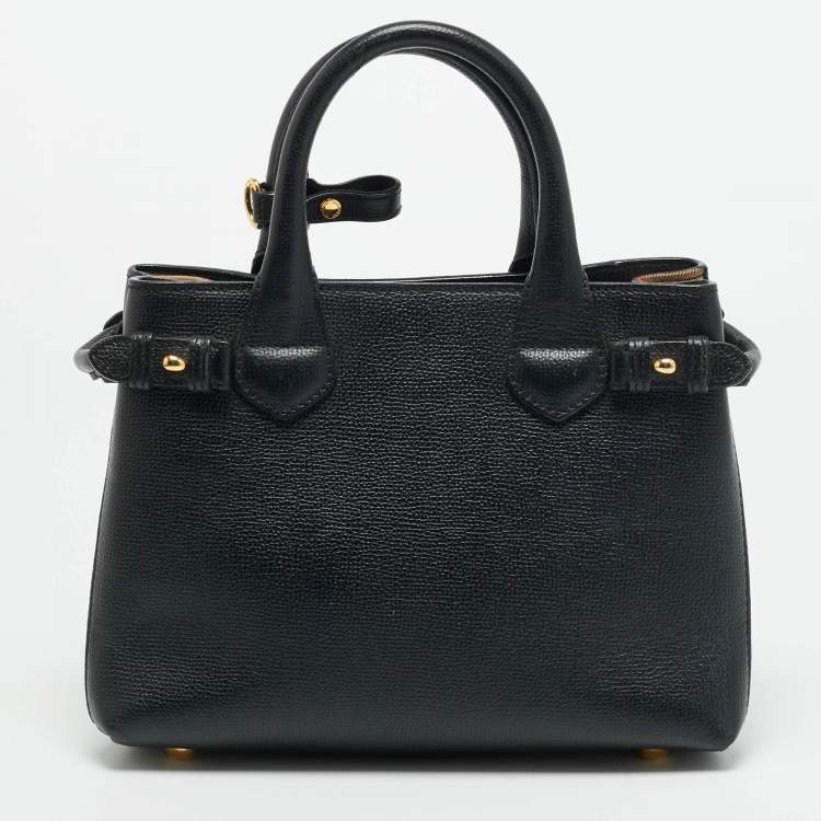 مملوكة مسبقًا Burberry Banner Small Black/Beige House Check Fabric and Leather Tote