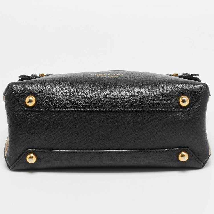 مملوكة مسبقًا Burberry Banner Small Black/Beige House Check Fabric and Leather Tote