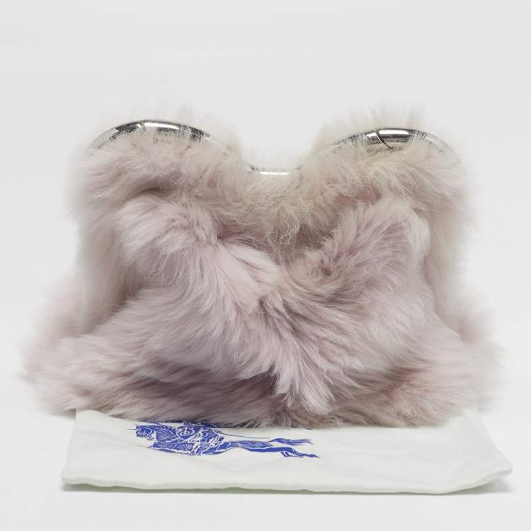 Pre Owned Burberry Lilac Faux Fur B Frame Clutch