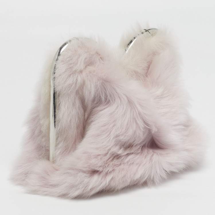 Pre Owned Burberry Lilac Faux Fur B Frame Clutch