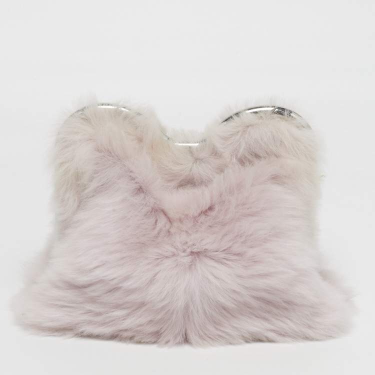 Pre Owned Burberry Lilac Faux Fur B Frame Clutch