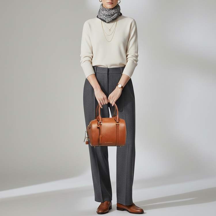 مملوكة مسبقًا Burberry Alchester Small Tan Leather Bowler Bag