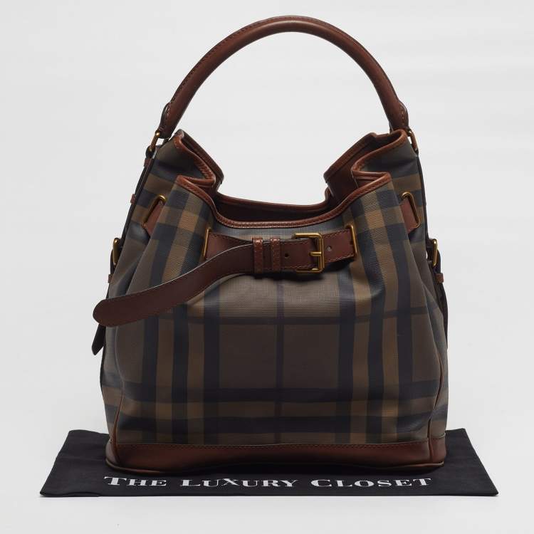 Pre Owned Burberry Walden Brown Smoked Check PVC and Leather Hobo