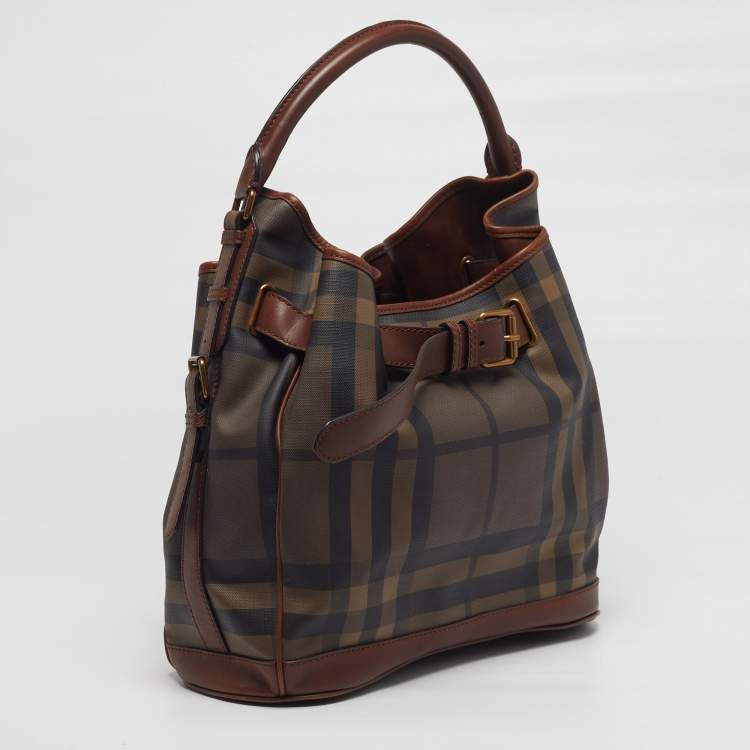 Pre Owned Burberry Walden Brown Smoked Check PVC and Leather Hobo