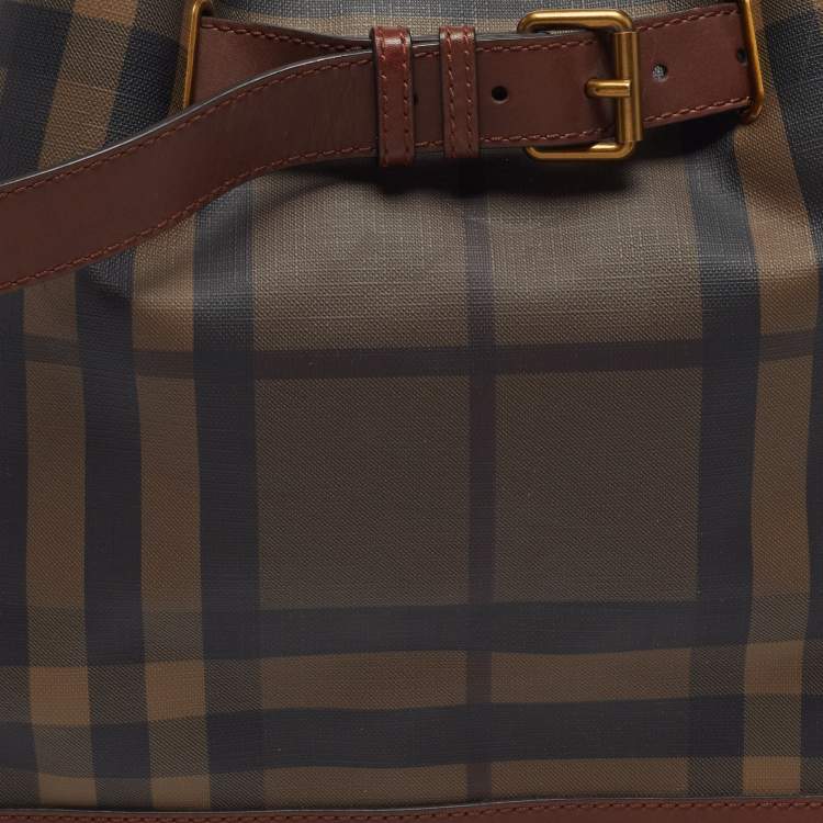 Pre Owned Burberry Walden Brown Smoked Check PVC and Leather Hobo
