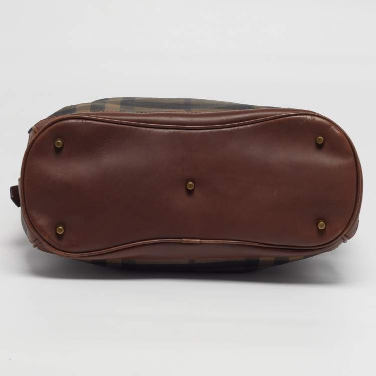 Pre Owned Burberry Walden Brown Smoked Check PVC and Leather Hobo