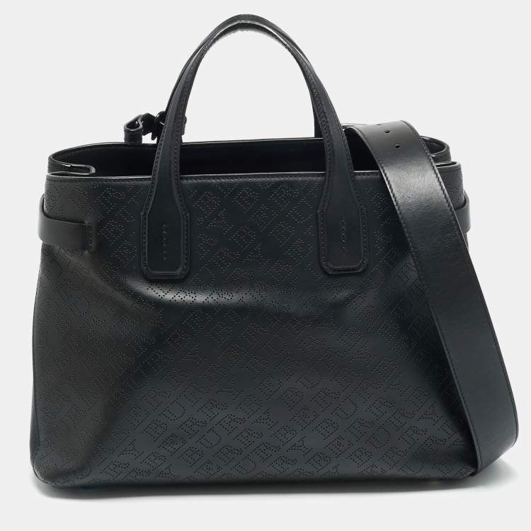 مملوكة مسبقًا Burberry Banner Medium Black Perforated Leather Tote