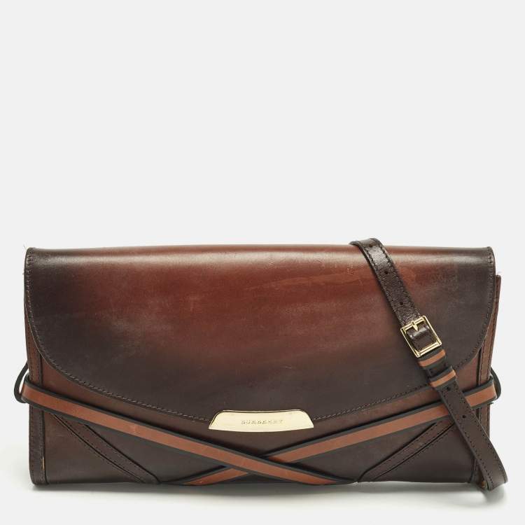 Pre Owned Burberry Abbott Ombre Brown Leather Shoulder Bag