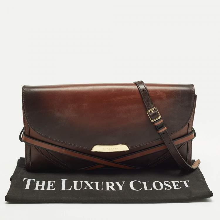 Pre Owned Burberry Abbott Ombre Brown Leather Shoulder Bag