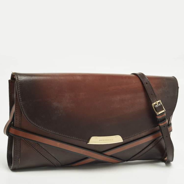 Pre Owned Burberry Abbott Ombre Brown Leather Shoulder Bag