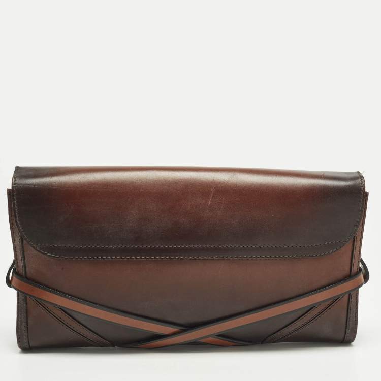 Pre Owned Burberry Abbott Ombre Brown Leather Shoulder Bag