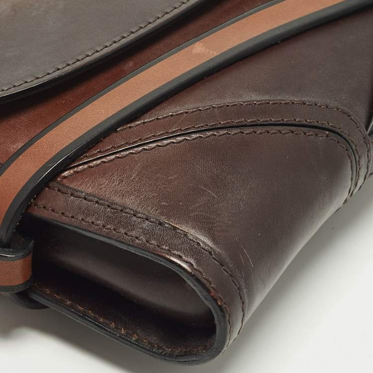 Pre Owned Burberry Abbott Ombre Brown Leather Shoulder Bag