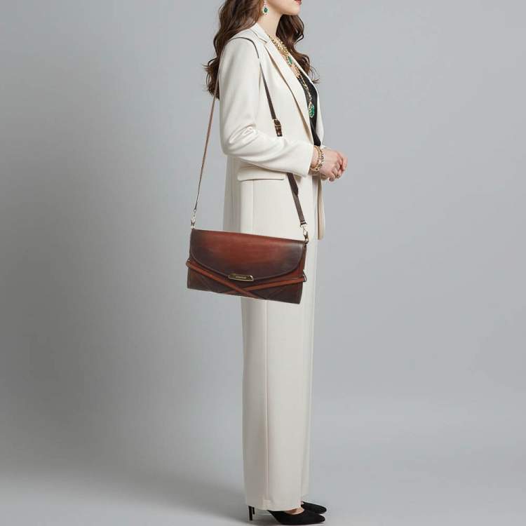 Pre Owned Burberry Abbott Ombre Brown Leather Shoulder Bag
