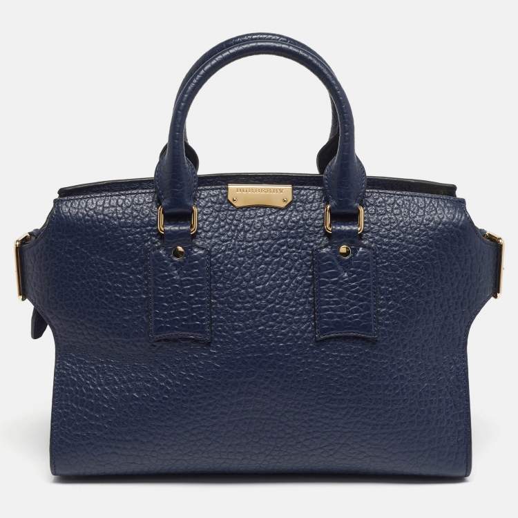 Pre Owned Burberry Clifton Navy Blue Grain Leather Tote