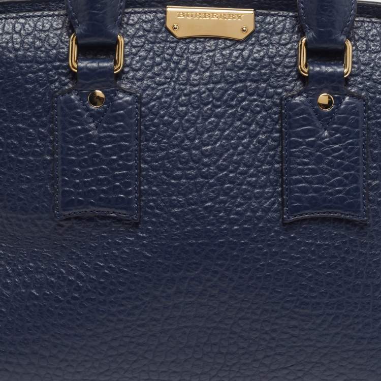 Pre Owned Burberry Clifton Navy Blue Grain Leather Tote