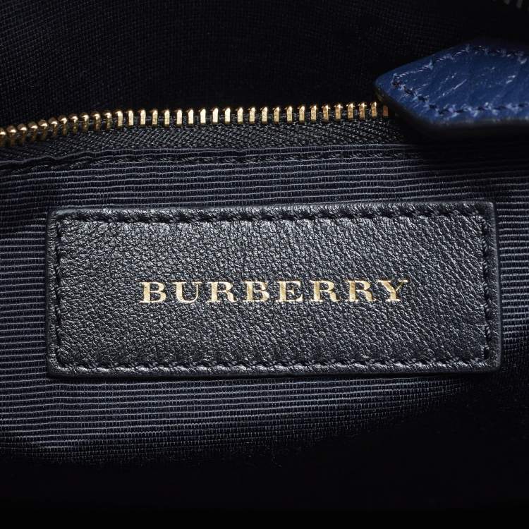 Pre Owned Burberry Clifton Navy Blue Grain Leather Tote
