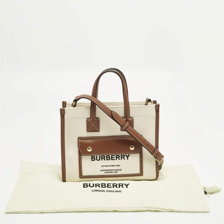 Pre Owned Burberry Freya Mini Brown/Beige Canvas Tote