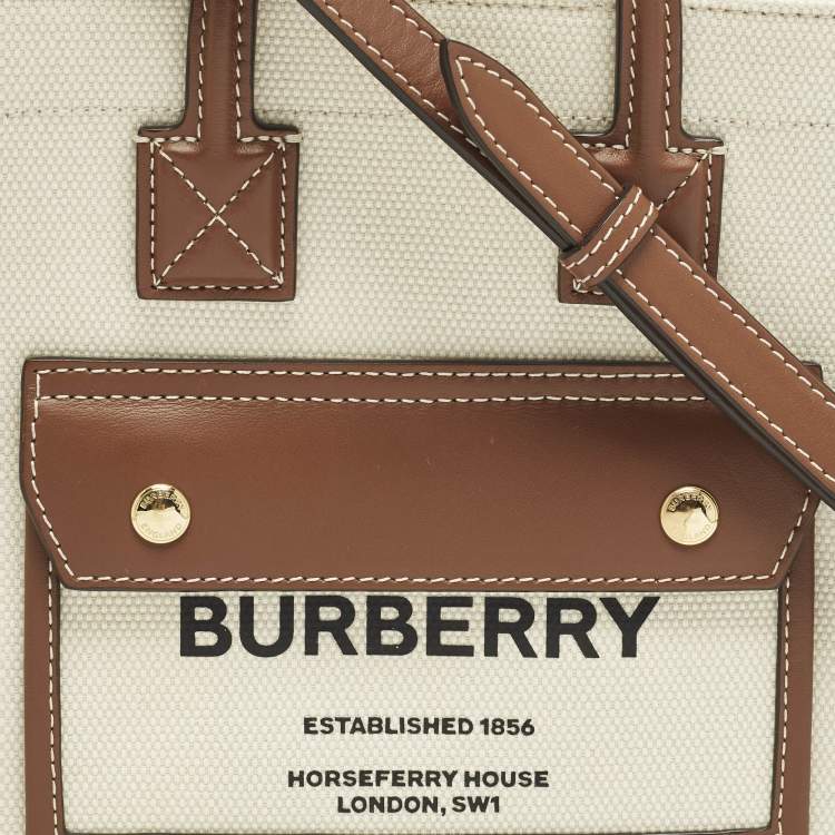 Pre Owned Burberry Freya Mini Brown/Beige Canvas Tote